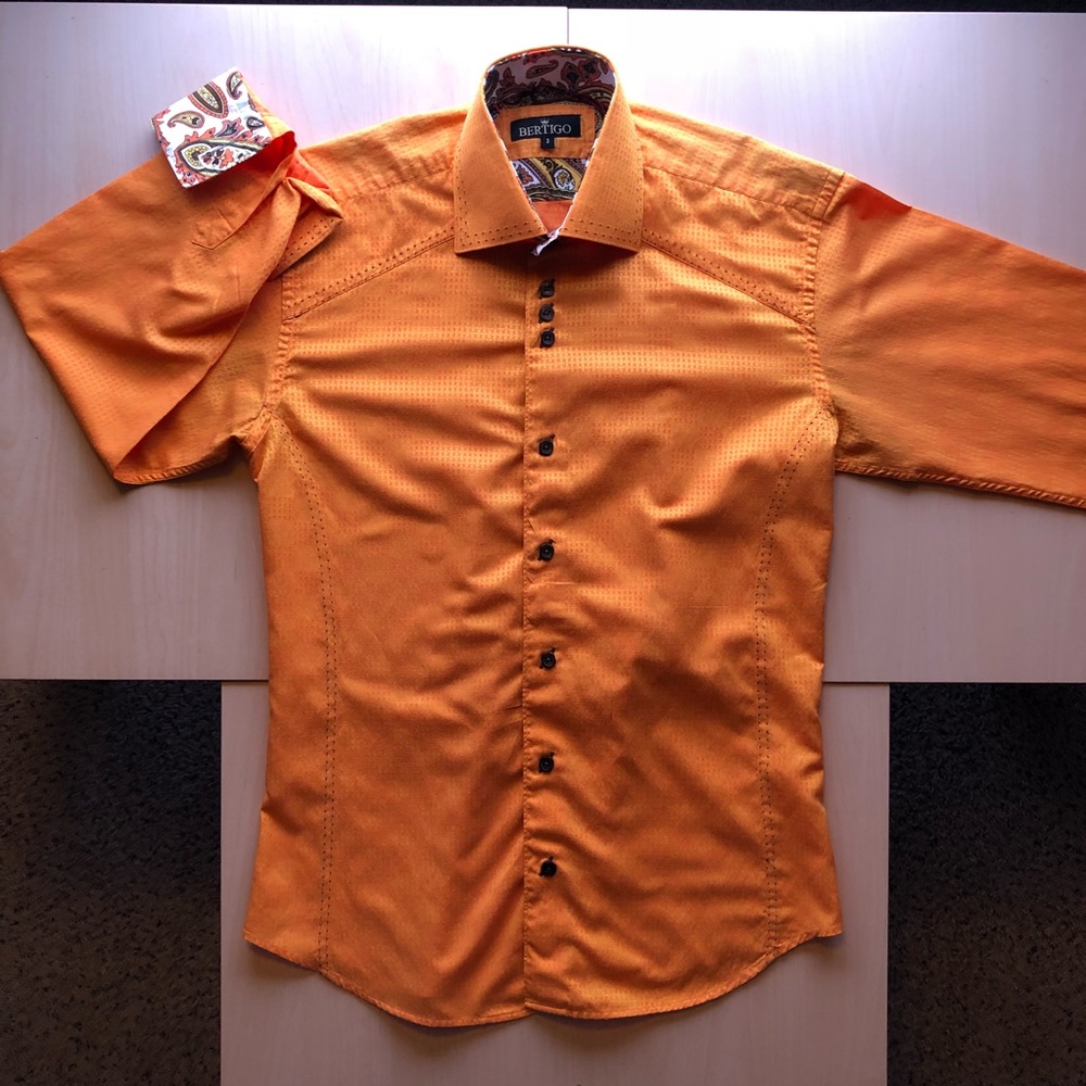 Designer long-sleeved button down shirt.